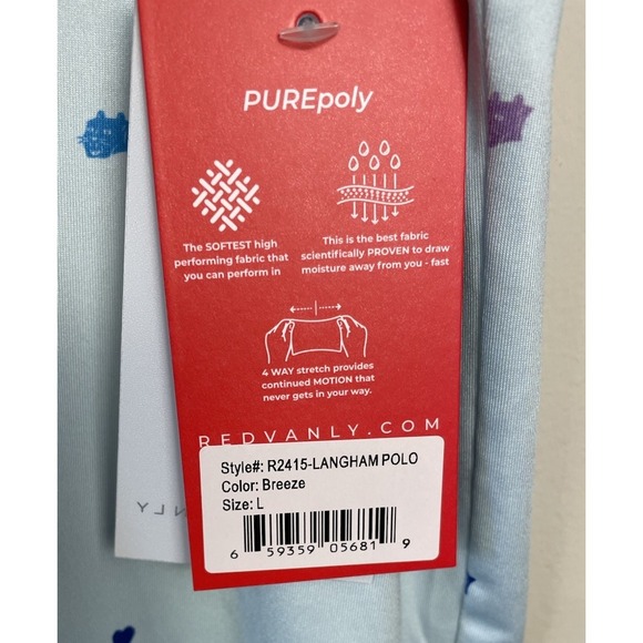 NEW Redvanly Langham Polo Men Large Golf Breeze Blue Performance Stretch AOP - Picture 6 of 8